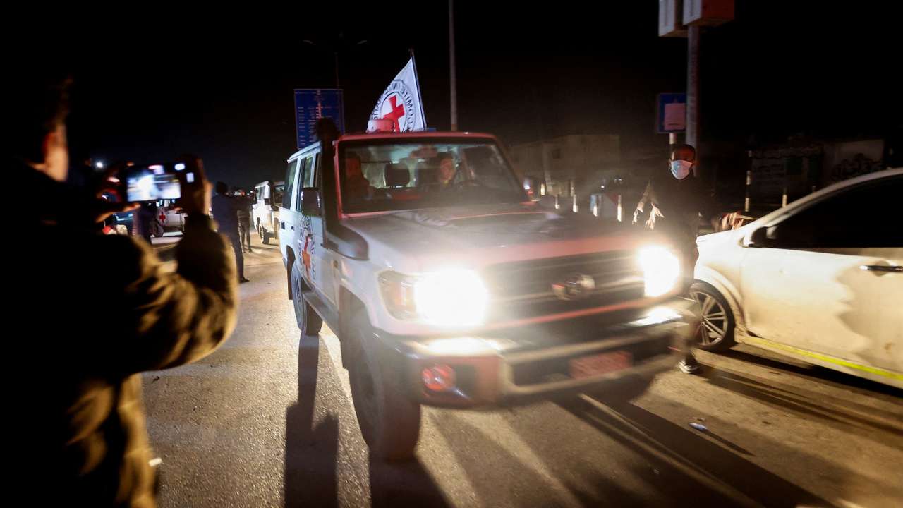 FILE PHOTO: Hostages are released as part of a deal between Israel and Palestinian Islamist group Hamas