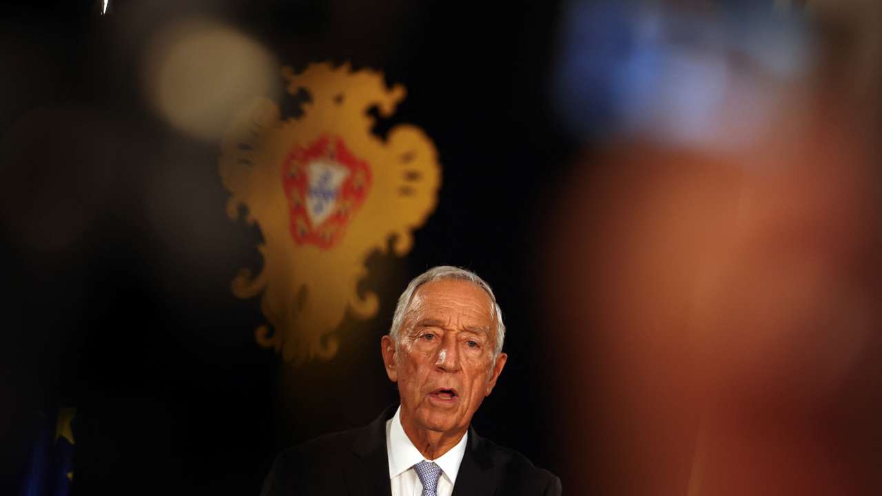 Portugal's President de Sousa addresses the nation from Belem Palace to announce his decision to dissolve parliament, in Lisbon
