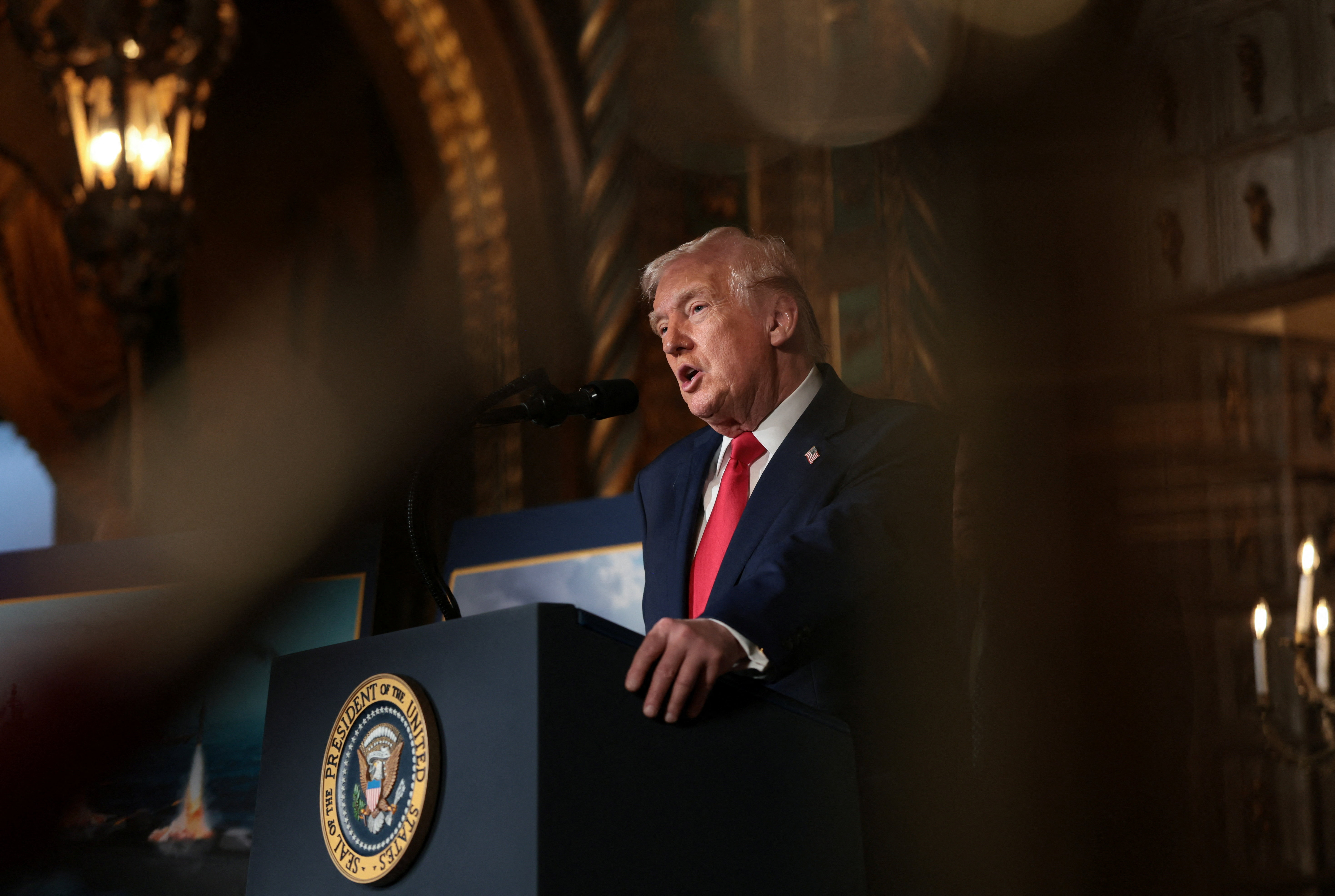 U.S. President Trump announces the Navy's "Golden Fleet", at Mar-a-lago in Palm Beach