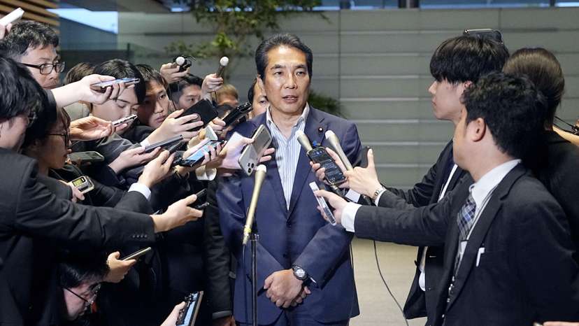 Japan's Agriculture, Forestry and Fisheries Minister Taku Eto speaks to the media after a meeting with Prime Minister Shigeru Ishiba in Tokyo