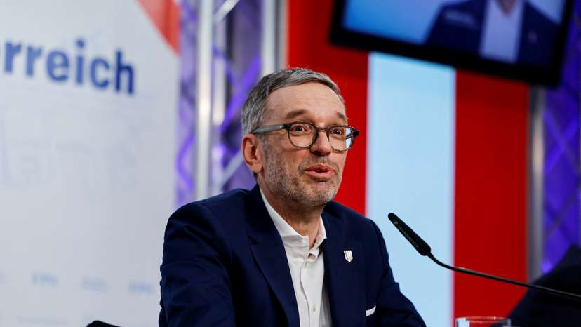 Freedom Party (FPOe) leader Herbert Kickl addresses the media in Vienna