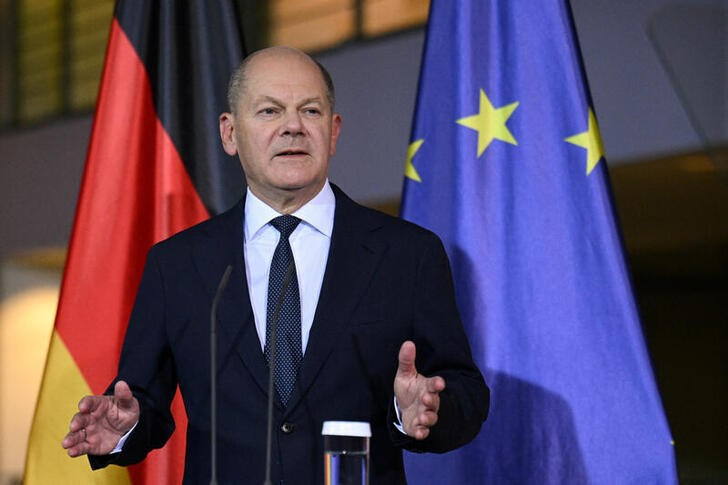 German Chancellor Scholz attends media briefing after sacking Finance Minister Lindner, in Berlin