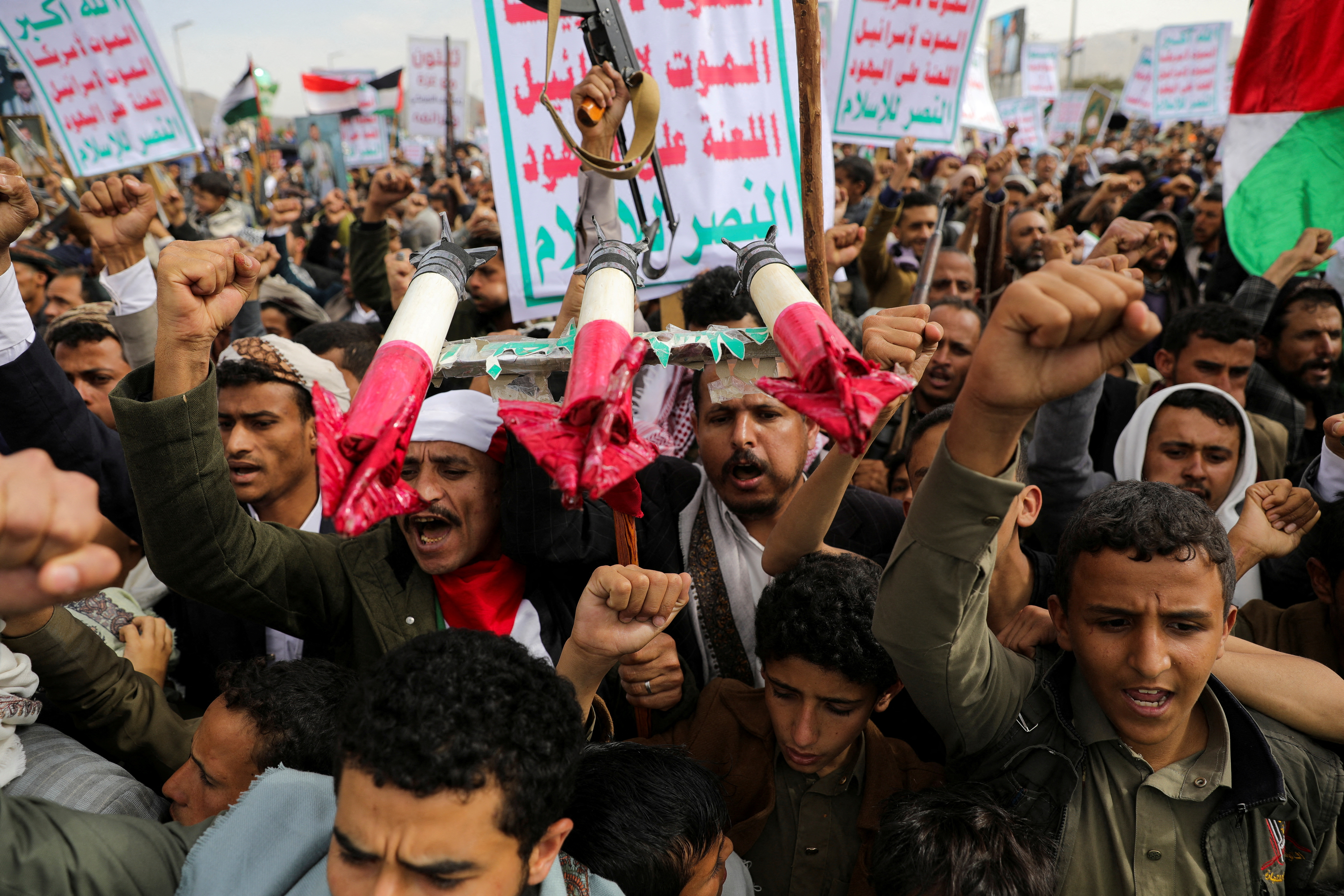 FILE PHOTO: Thousands rally in Sanaa in support of Palestinians undeterred by U.S. strikes