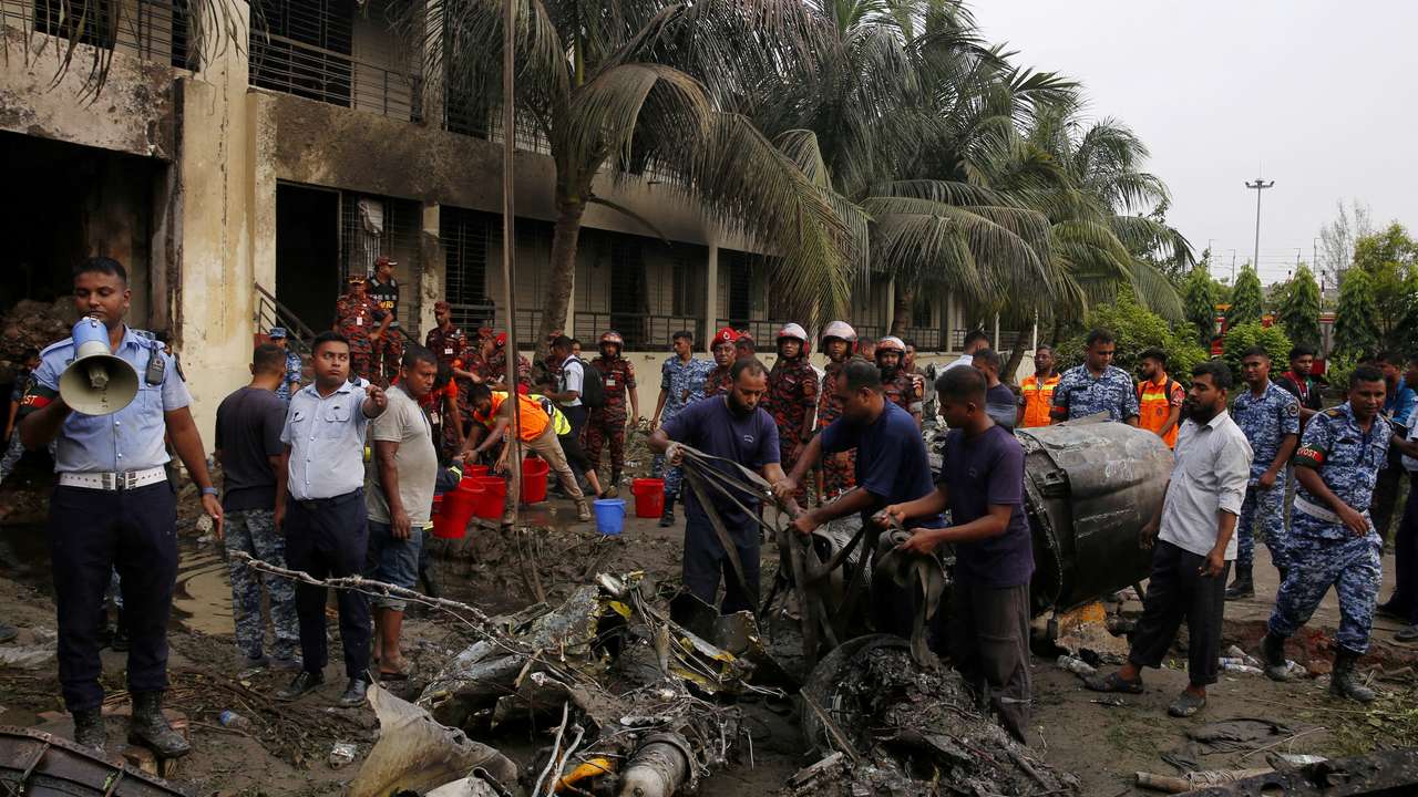 Air Force training aircraft crashed into Milestone College campus, in Dhaka