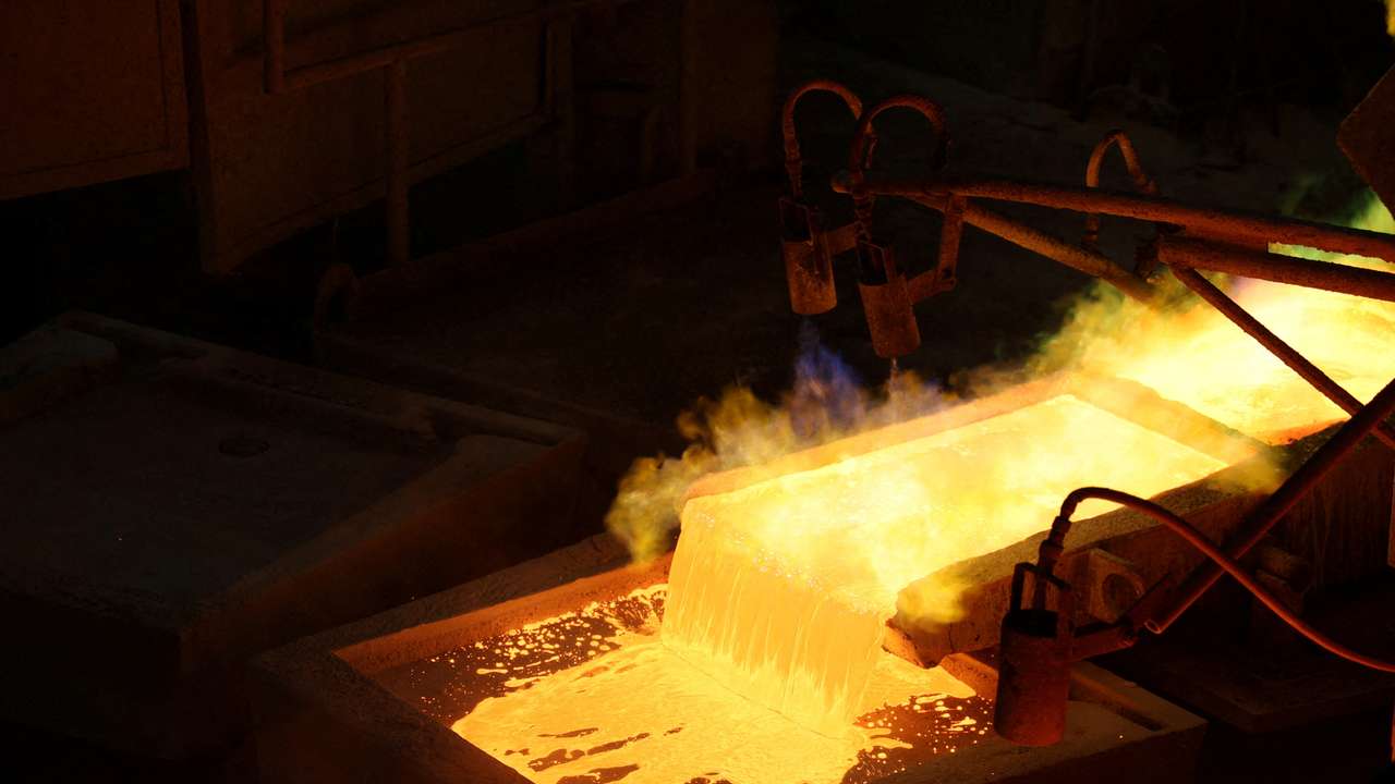 A general view of molten copper at Anglo American's smelter in Chagres