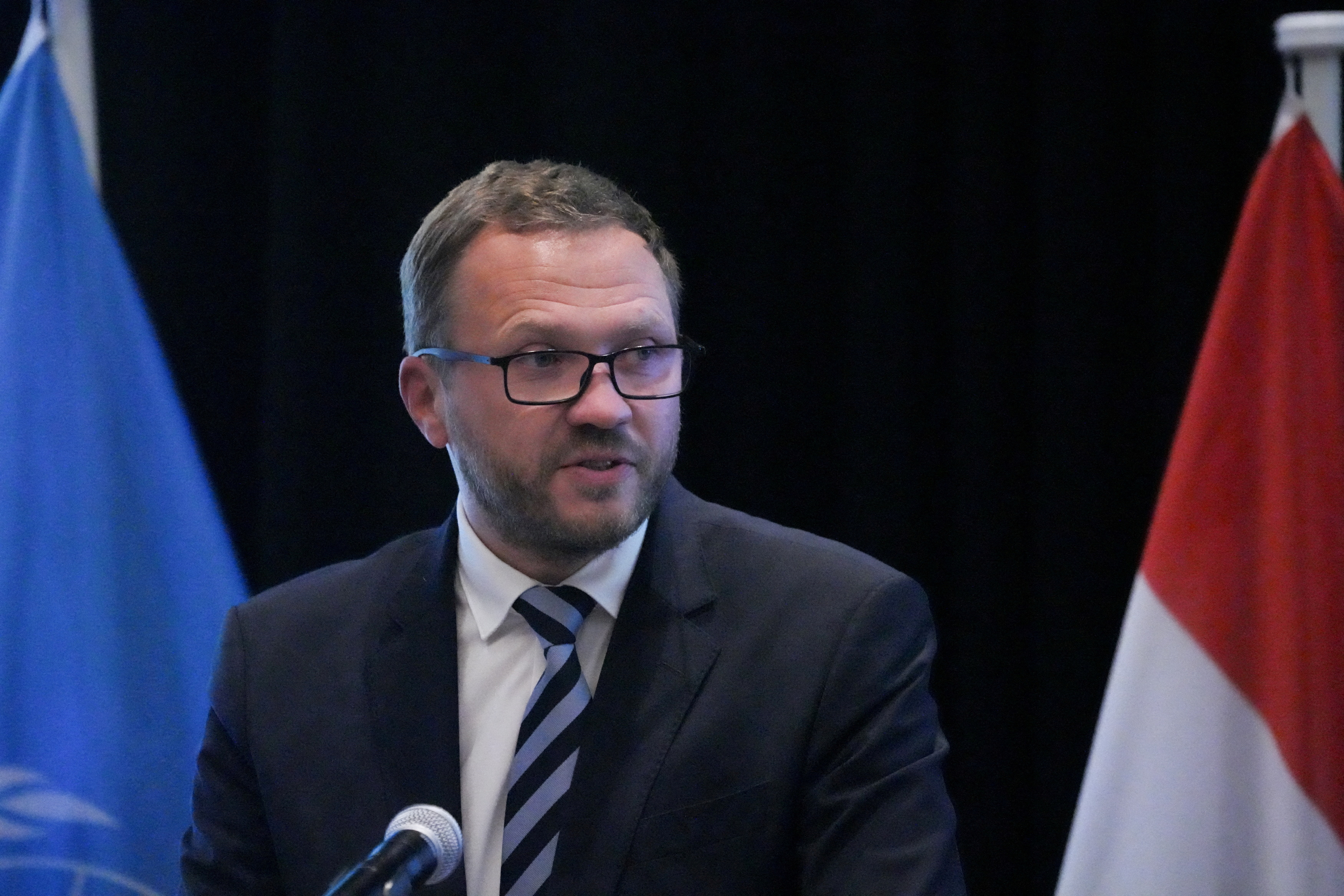 FILE PHOTO: Estonian Minister of Foreign Affairs Margus Tsahkna delivers remarks at event in New York, U.S.