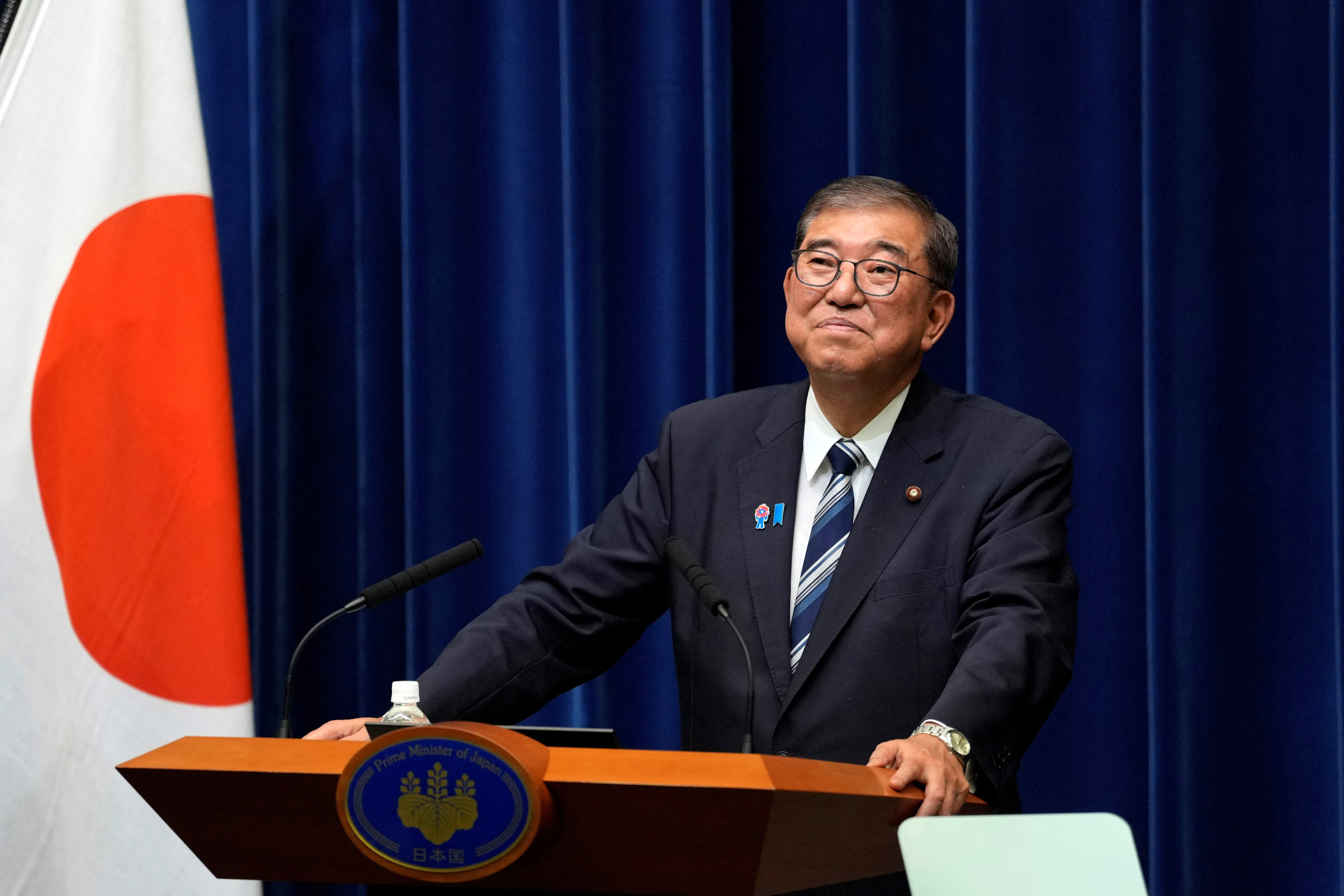 Japanese Prime Minister Shigeru Ishiba attends a press conference as he announces his resignation, in Tokyo