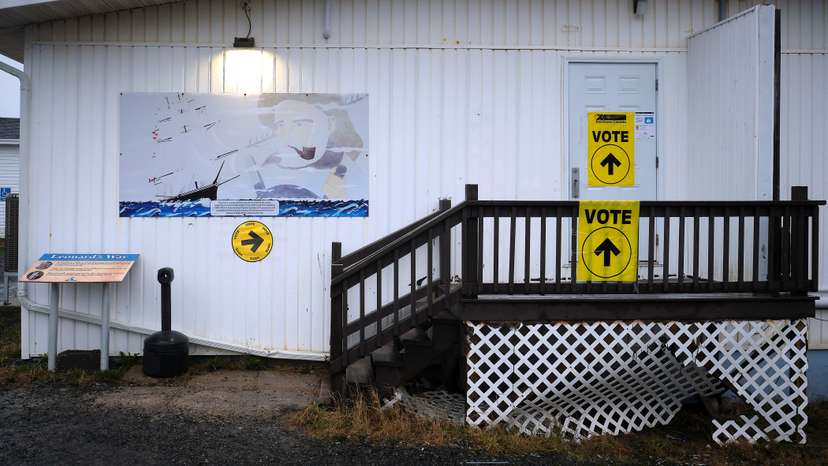 A view shows a polling station, on the day of the election, in Dildo, Newfoundland