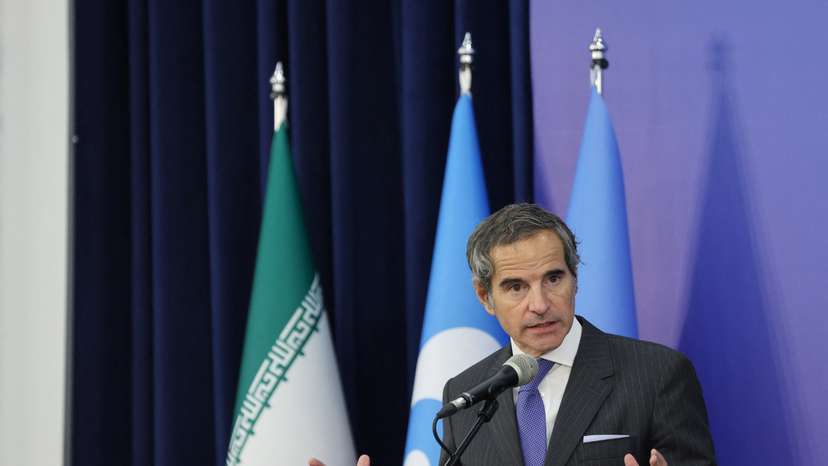 International Atomic Energy Agency (IAEA) Director General Rafael Grossi attends a press conference in Tehran