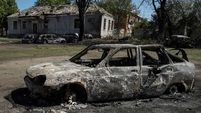 Aftermath of a Russian missile strike in the village of Zolochiv