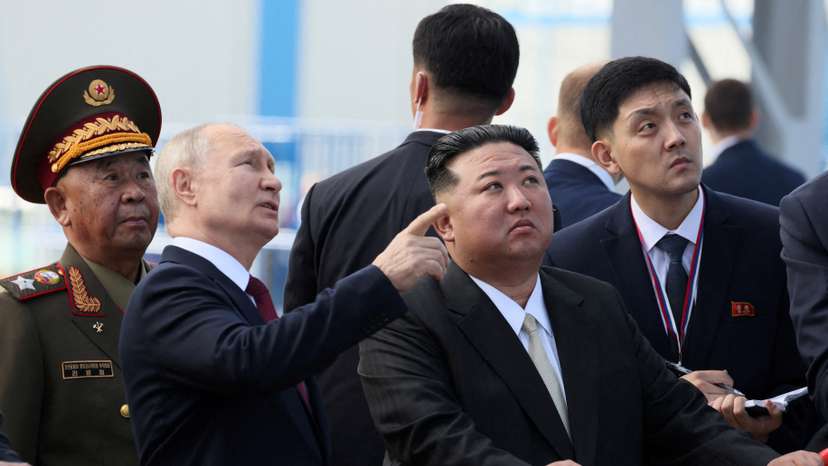 FILE PHOTO: Russia's President Putin and North Korea's leader Kim meet in Amur region