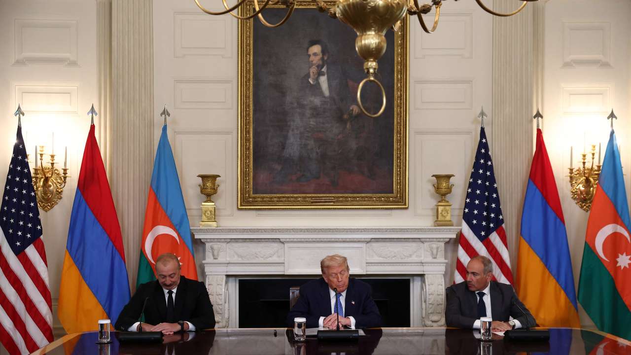 U.S. President Trump participates in a trilateral signing with Armenia's PM Pashinyan and Azerbaijan's President Aliyev, in Washington, D.C.