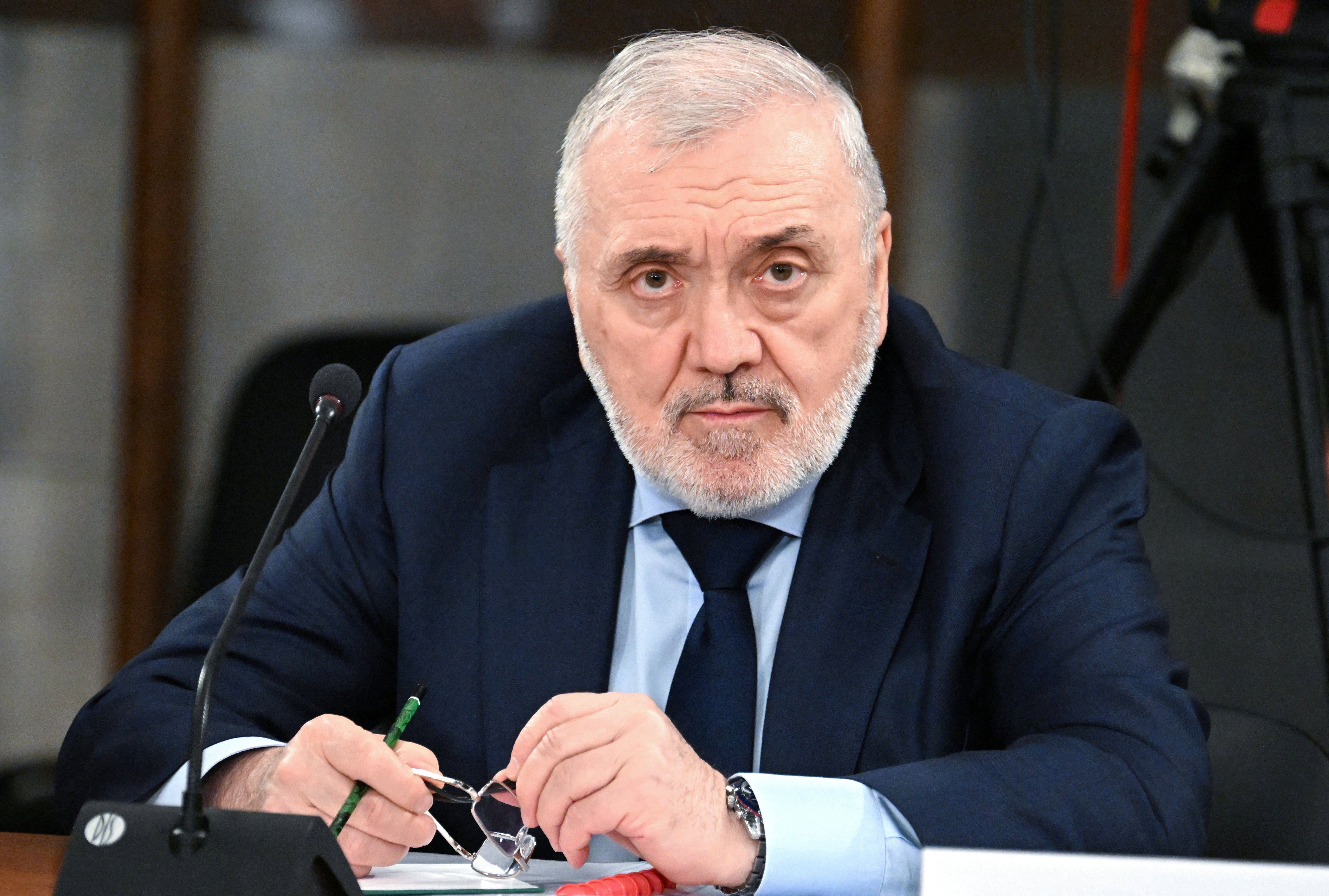 FILE PHOTO: Russian First Deputy Defence Minister Ruslan Tsalikov chairs a meeting of the Council for Science and Education at the Joint Institute for Nuclear Research in Dubna