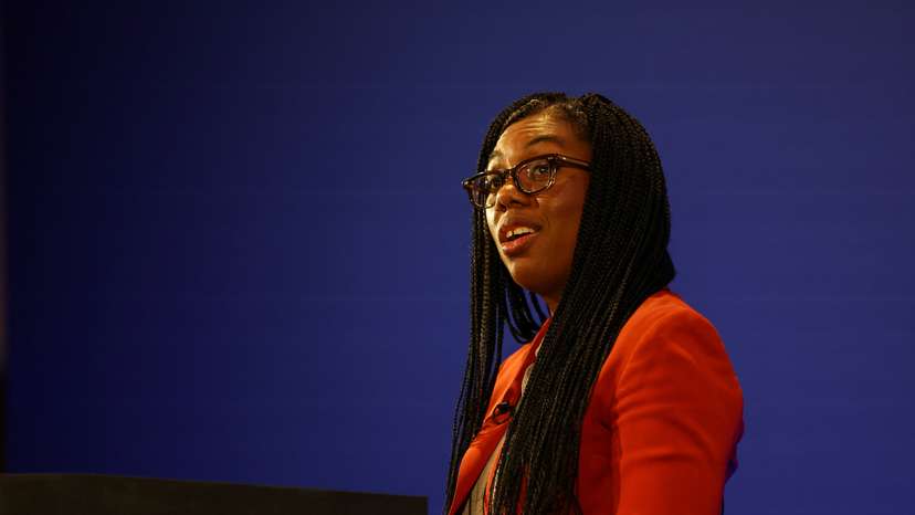 Britain's Business and Trade Secretary Kemi Badenoch speaks during her press conference at the Manufacturing Technology Centre in Coventry