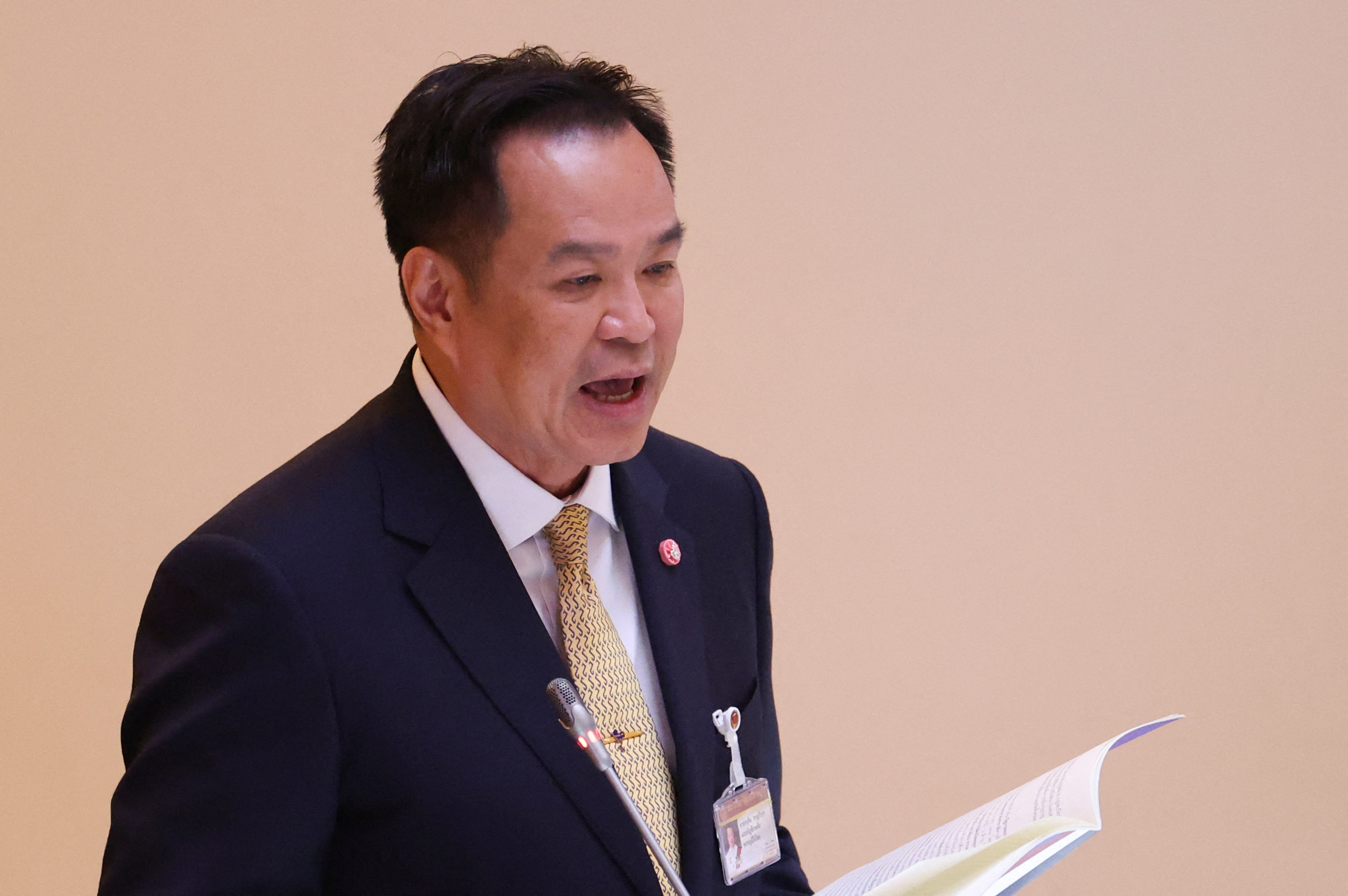 Thai PM Anutin announces his government's policies to the parliament, in Bangkok