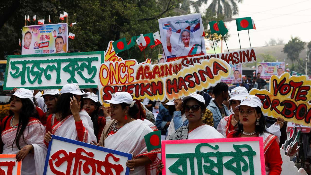Students join in a rally as they celebrate the formation day of Bangladesh Chhatra League in Dhaka