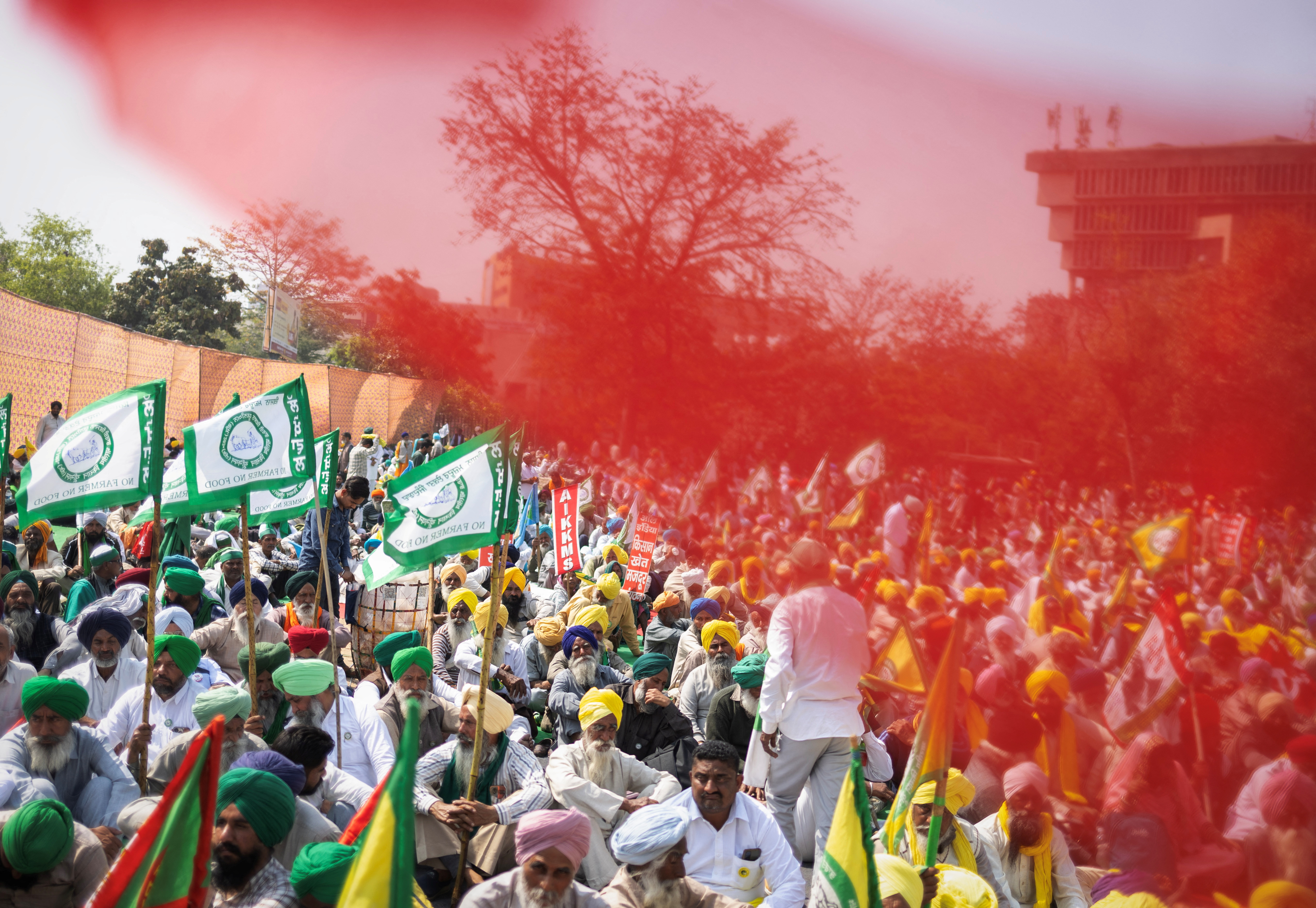 Farmers attend a Maha Panchayat or grand village council meeting in New Delhi