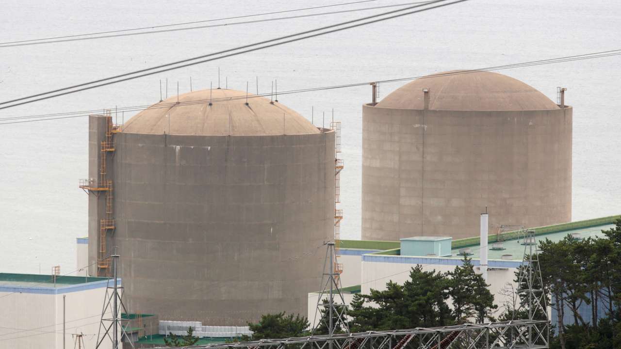 FILE PHOTO: The Kori No. 1 reactor (R) and No. 2 reactor of state-run utility Korea Electric Power Corp (KEPCO) are seen in Ulsan