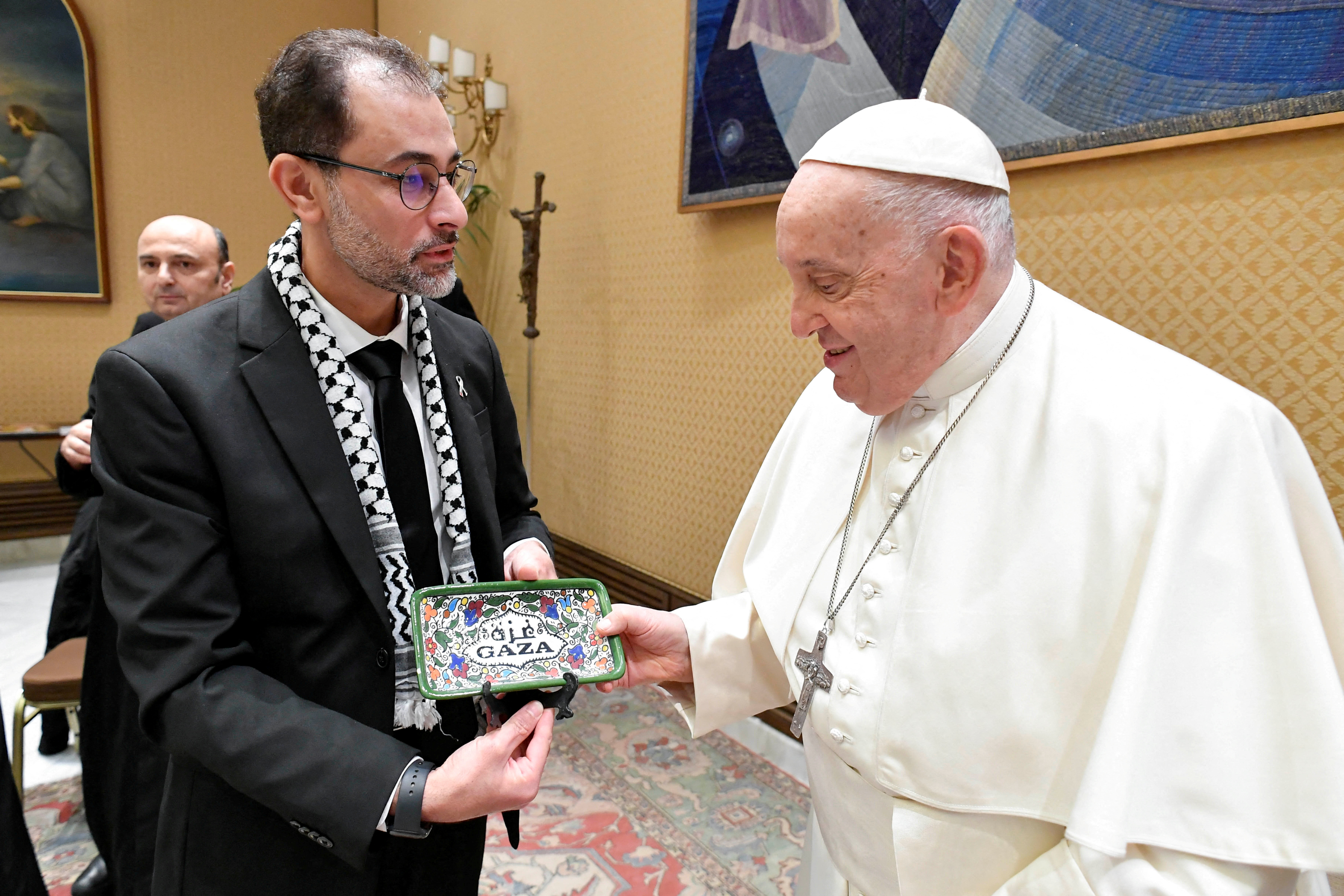 FILE PHOTO: Pope Francis meets with Palestinians whose relatives are stranded in Gaza
