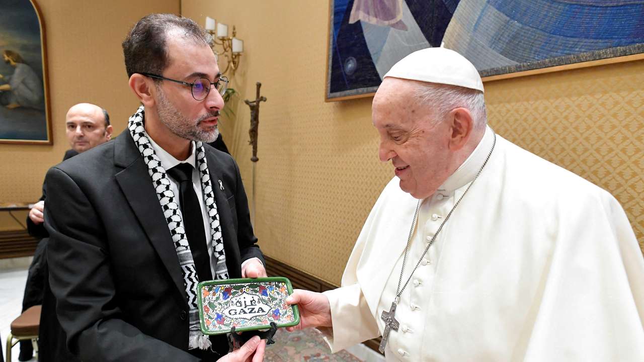 FILE PHOTO: Pope Francis meets with Palestinians whose relatives are stranded in Gaza
