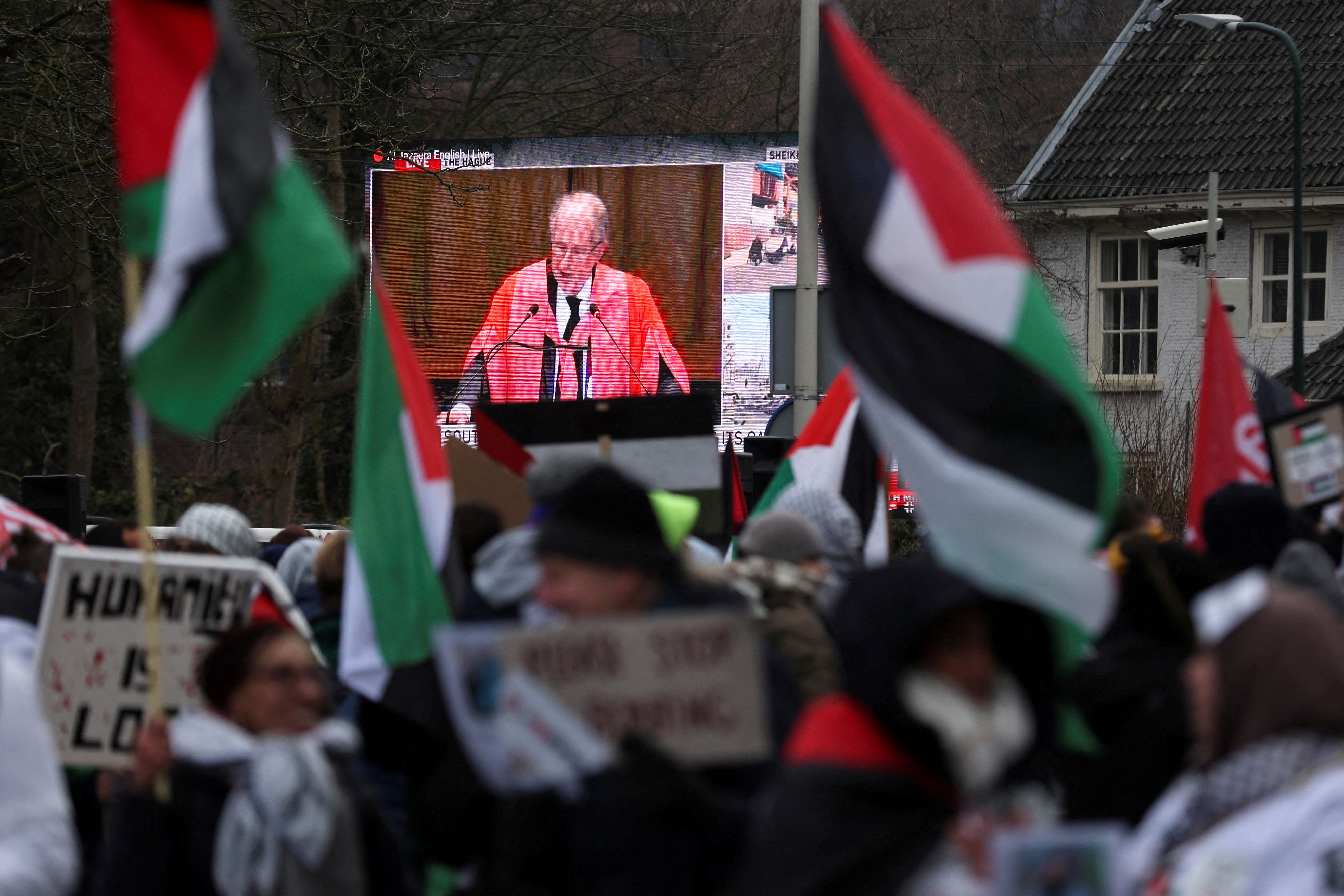 Protests near the ICJ in the Hague as Israel and South Africa face each other in Gaza genocide case