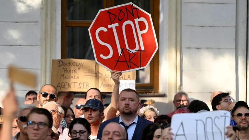 FILE PHOTO: Anti-government protest against recent moves by the government on justice and cultural issues, in Bratislava