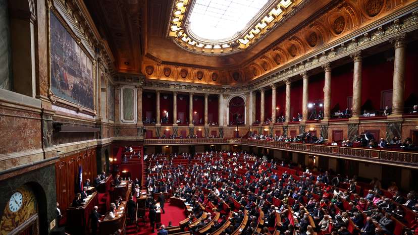 A general view shows MPs and Senators during the convocation of a congress of both houses of parliament in Versailles