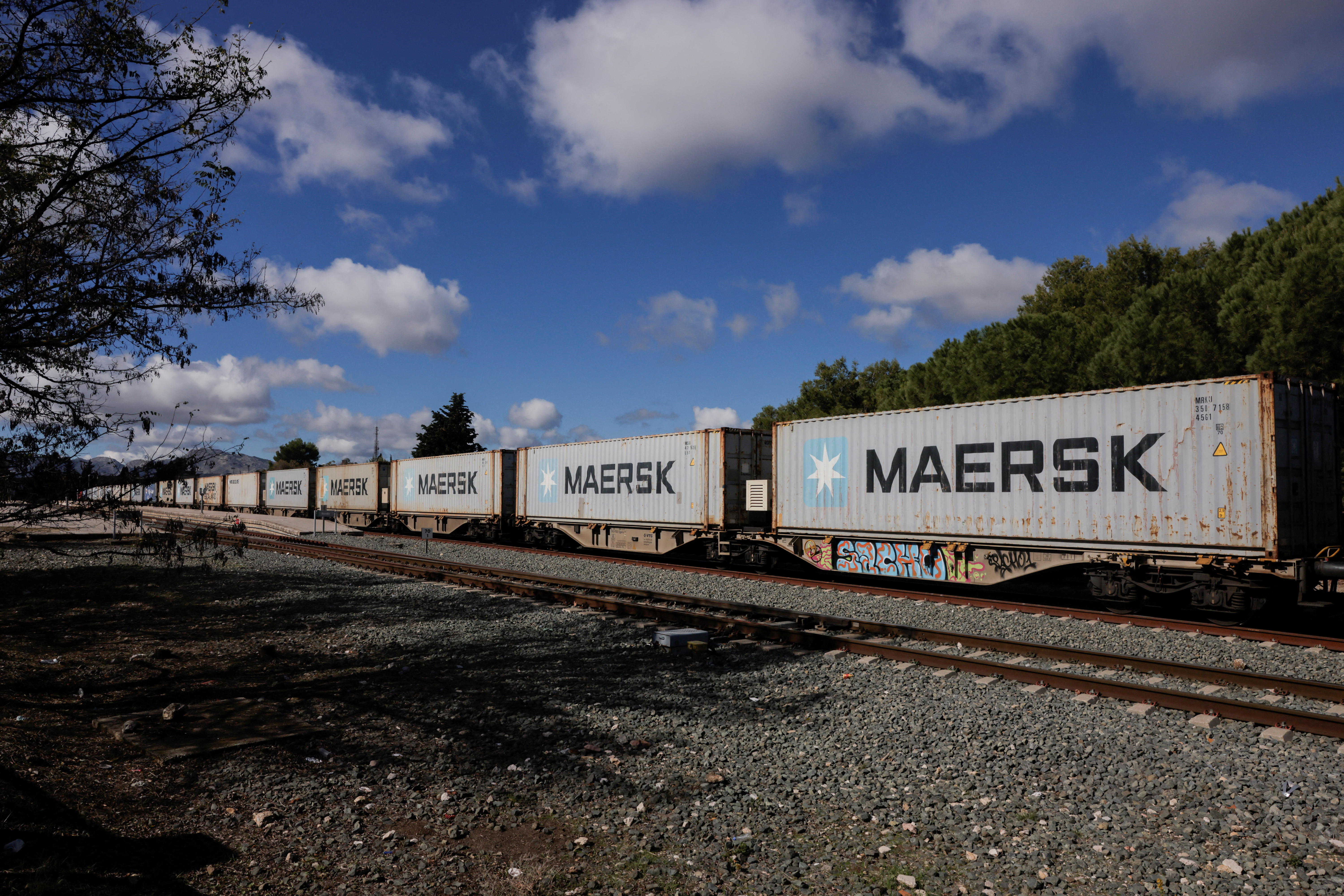 Maersk containers are transported by train in Ronda