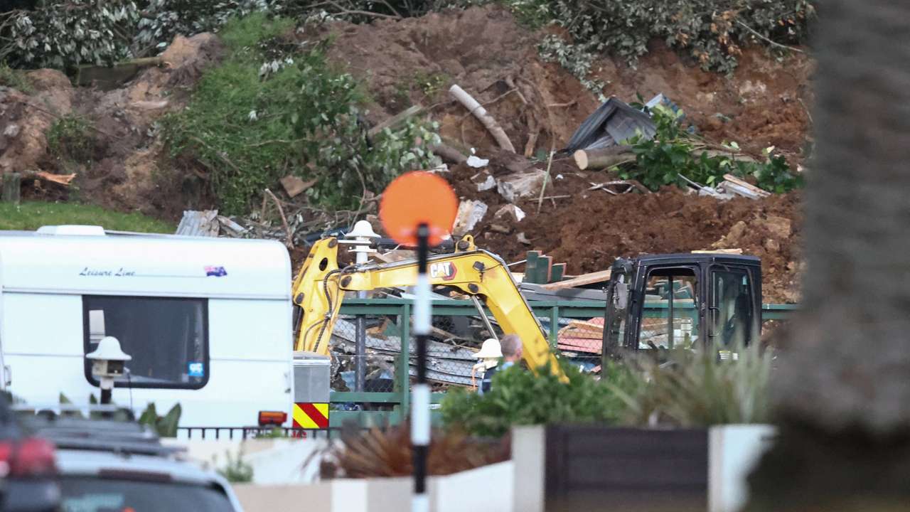 Aftermath of a landslide triggered by heavy rains, in Mount Maunganui
