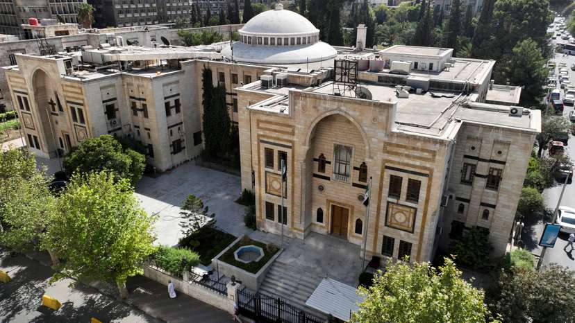 A drone view shows the Syrian parliament
