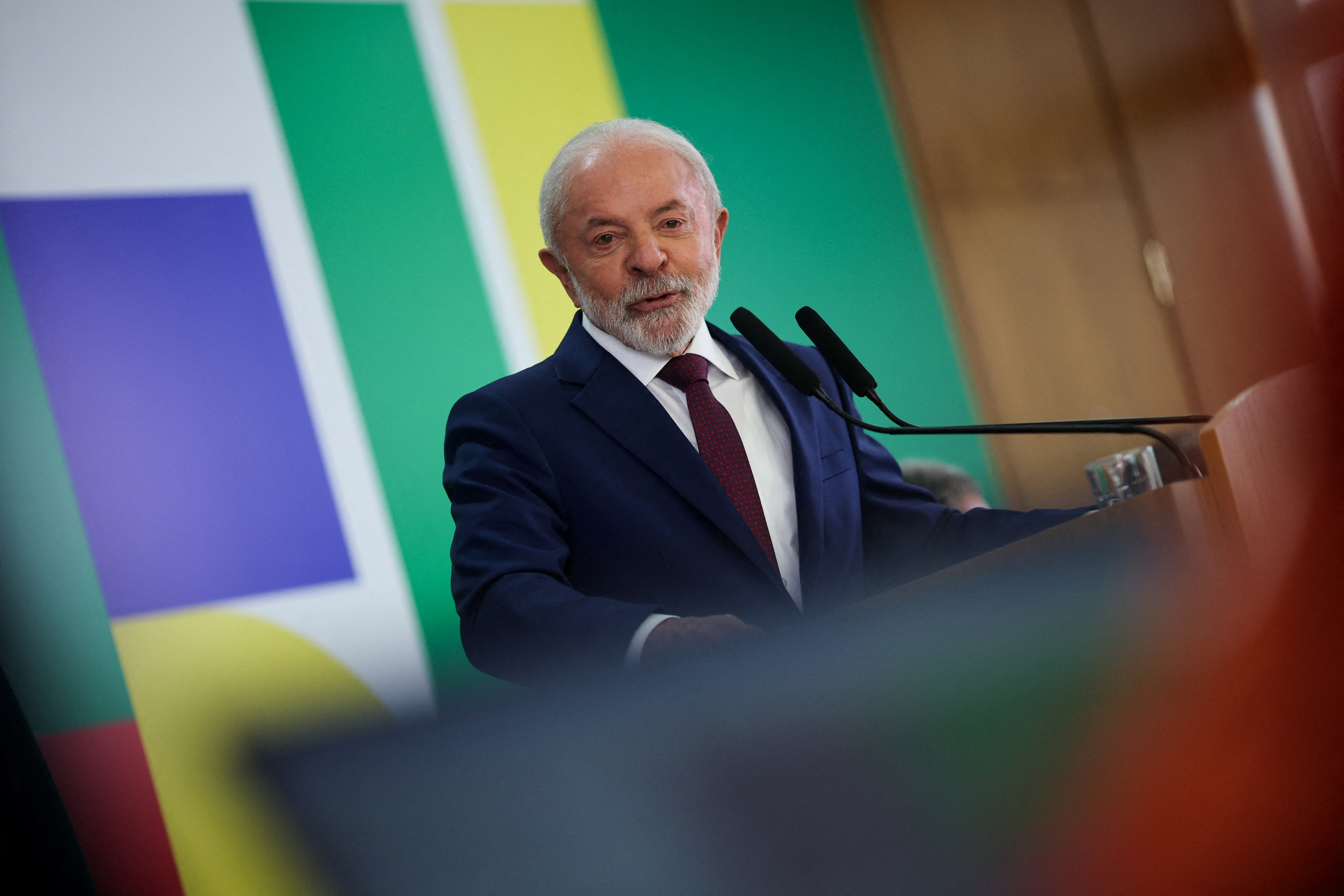 Brazil's President Luiz Inacio Lula da Silva attends a press conference at the Planalto Palace in Brasilia,