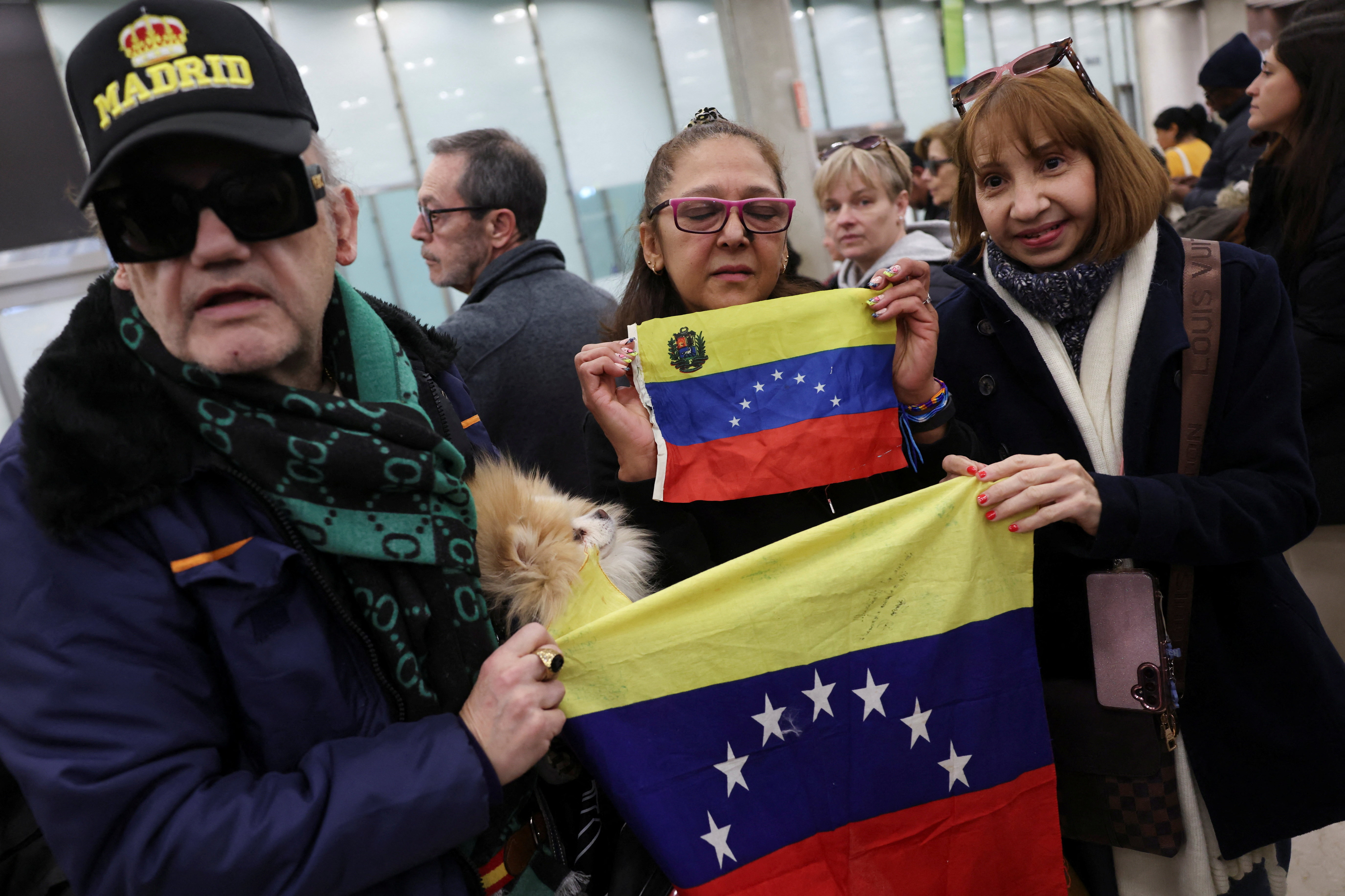 Spanish citizens freed during a prisoner release in Venezuela arrive at Adolfo Suarez Madrid-Barajas Airport