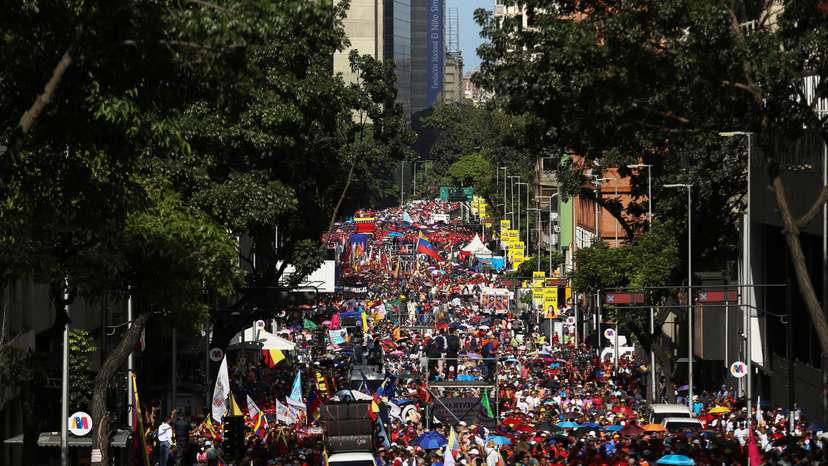 Supporters of Venezuelan President Nicolas Maduro hold a march, in Caracas