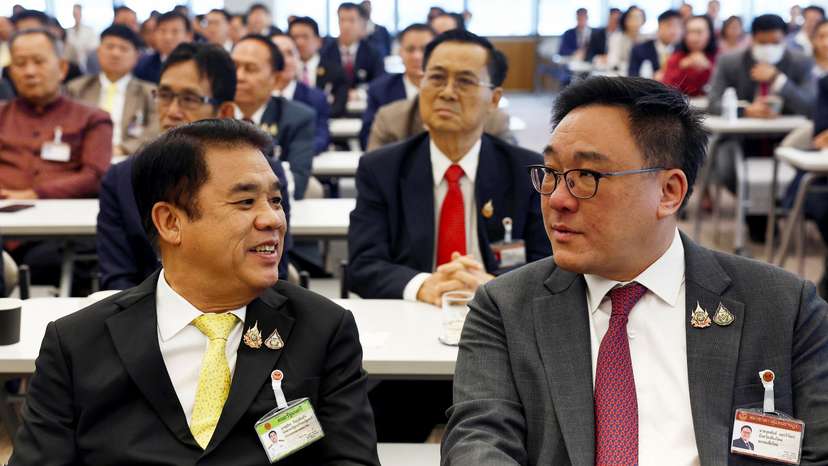 Pheu Thai Party members attend a meeting at the parliament house to select its PM candidate, ahead of a pivotal parliamentary vote on the new PM, in Bangkok