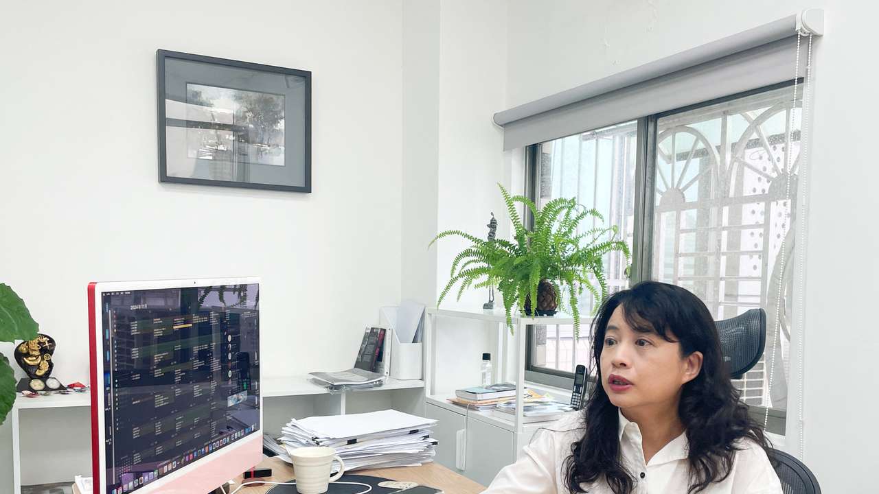 Cheng Hsin Mei, Zero Day's showrunner talks to Reuters reporters in Taipei