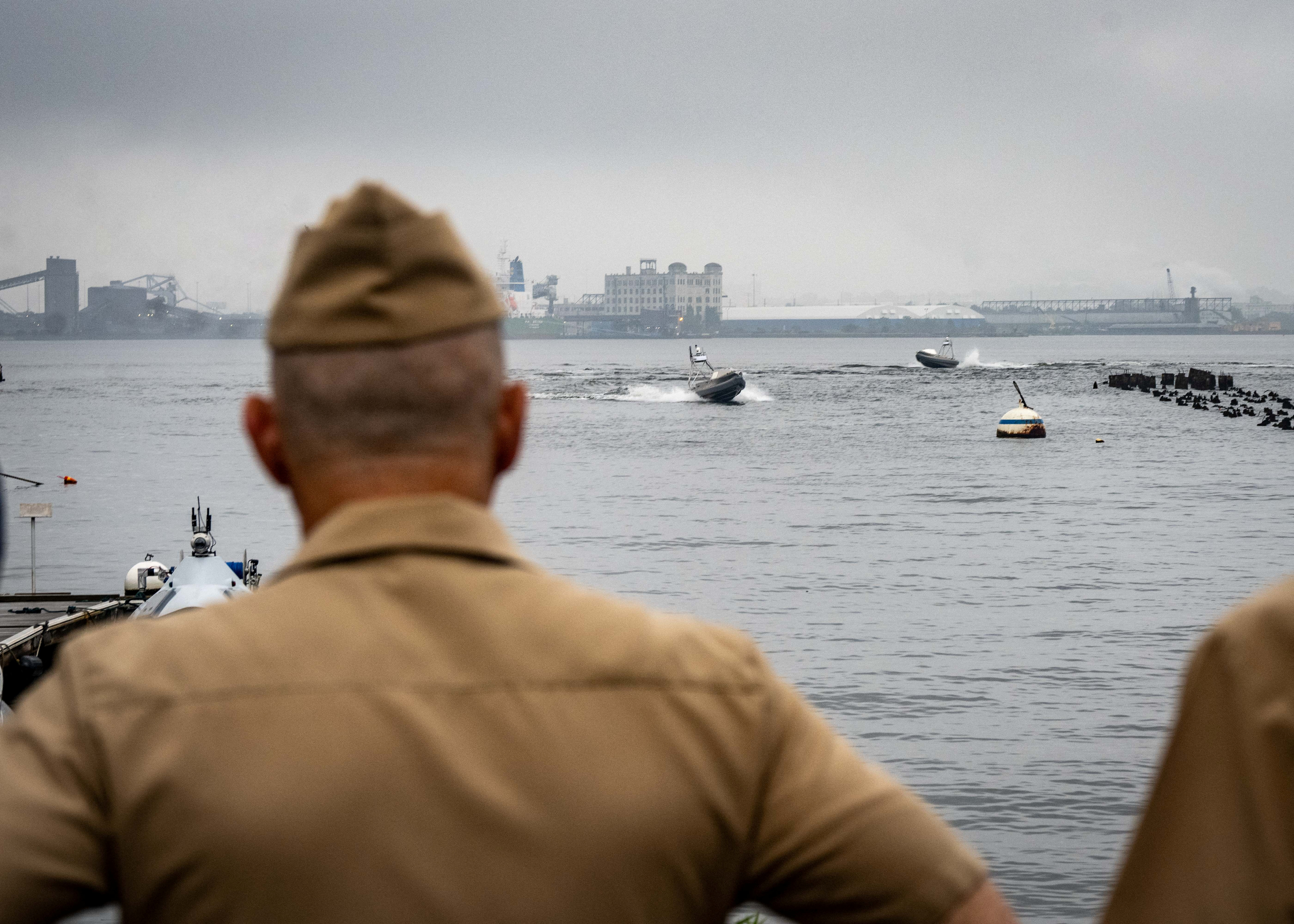 Admiral Jim Kilby visits BlackSea Technology facilities to view the U.S. Navy's Global Autonomous Reconnaissance Craft (GARC) program, in Baltimore