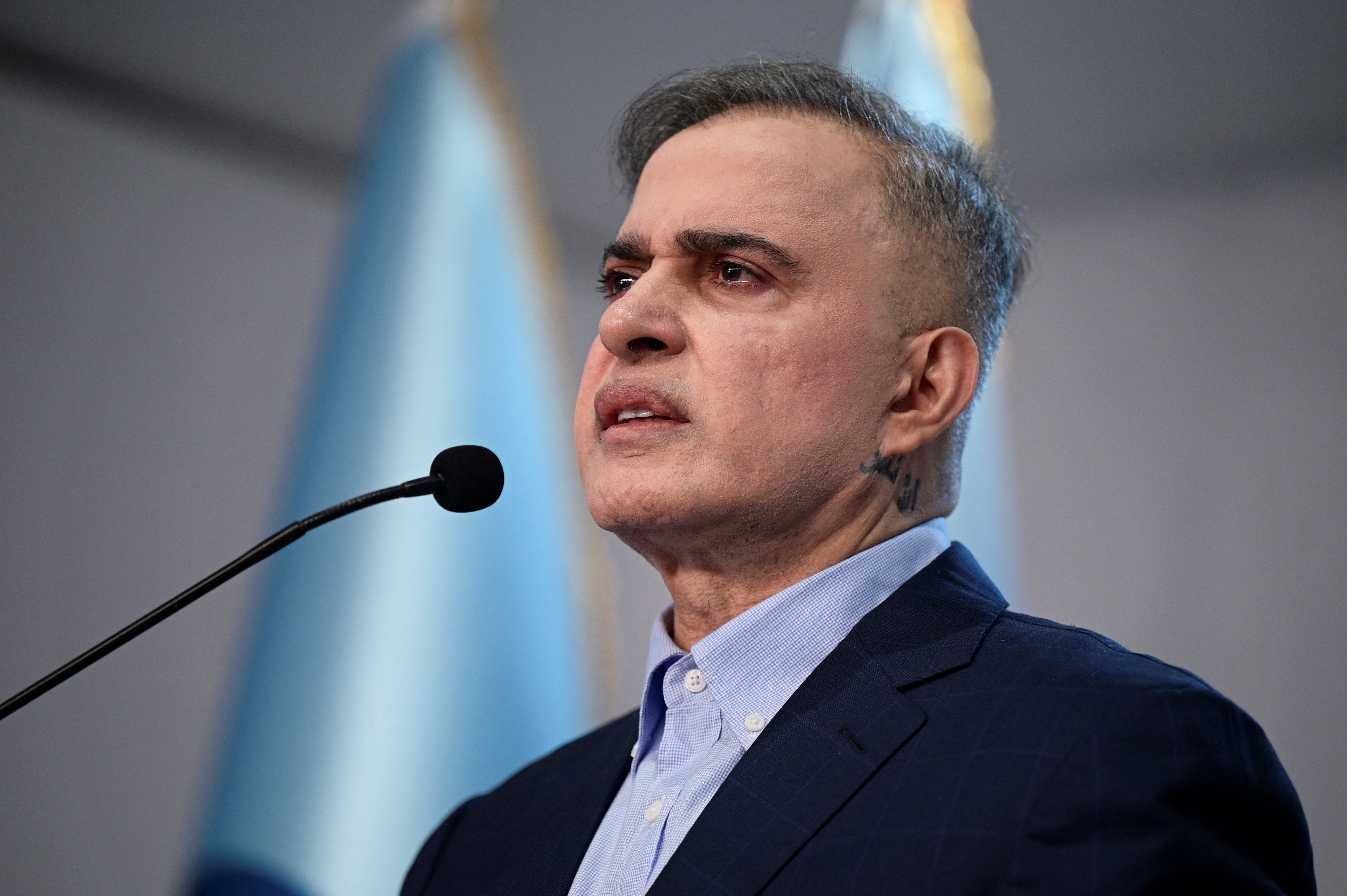 Venezuela's Attorney General Tarek Saab addresses the media, in Caracas