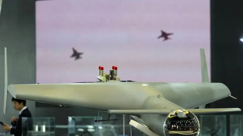 Jabbar 150, an Egyptian drone manufactured by Amstone International Group, is displayed at the Egypt Defence Expo (EDEX), in Cairo