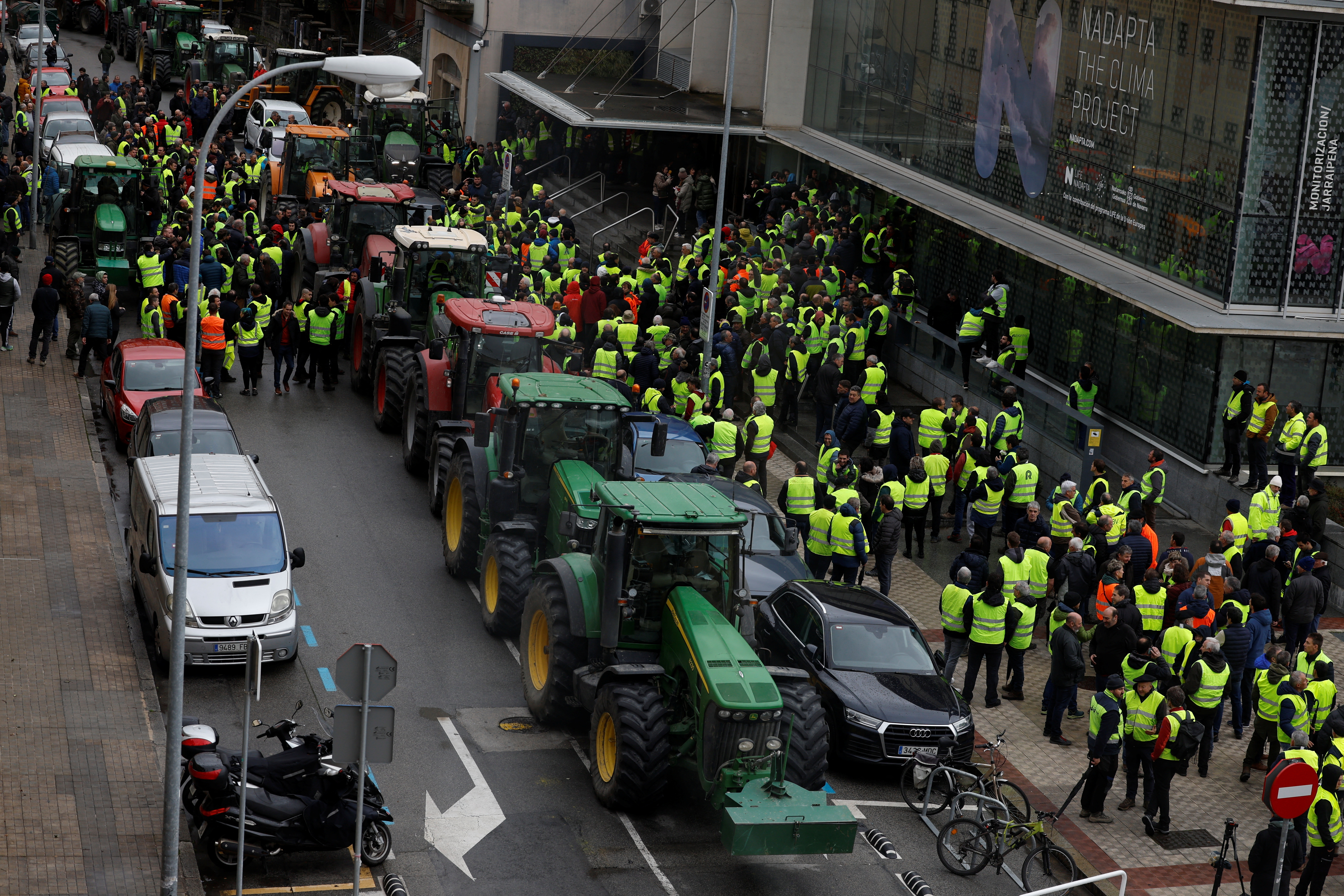 Farmers park tractors in Pamplona during farming sector protests throughout Spain