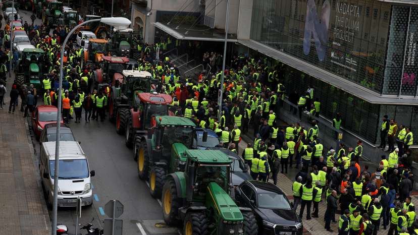 Farmers park tractors in Pamplona during farming sector protests throughout Spain