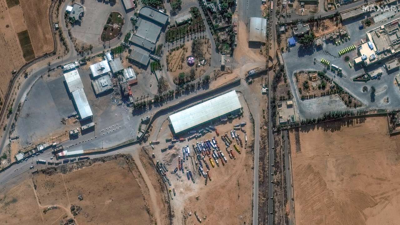 A satellite image shows a closer view of the Rafah border crossing