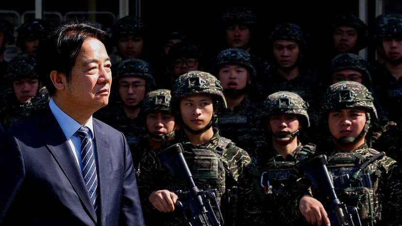 FILE PHOTO: Taiwan's President Lai Ching-te pays a visit to Songshan airbase in Taipei