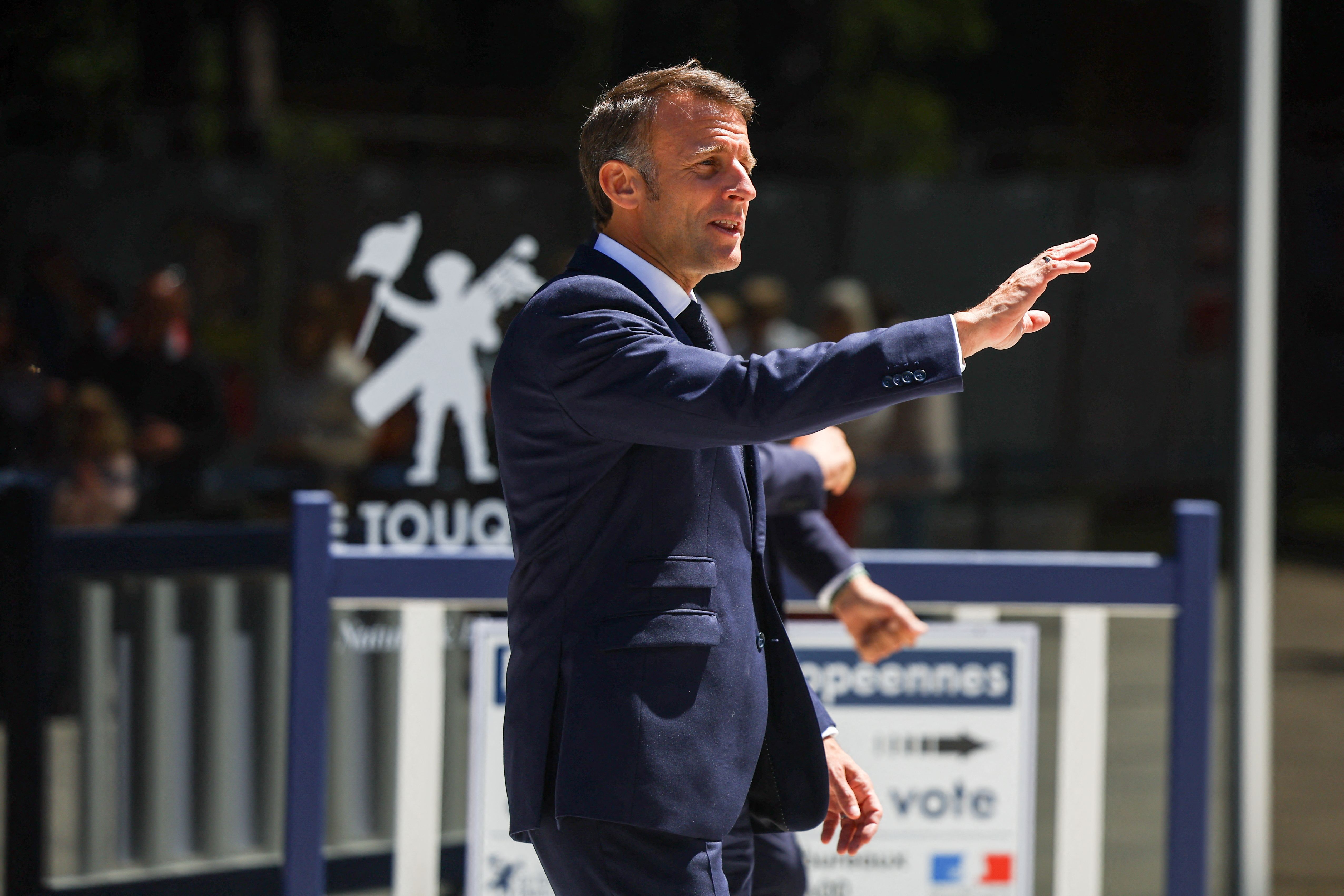 French President Macron votes during the European Parliament elections, in Le Touquet-Paris-Plage