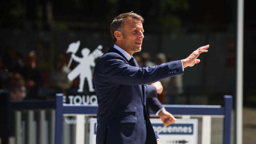 French President Macron votes during the European Parliament elections, in Le Touquet-Paris-Plage