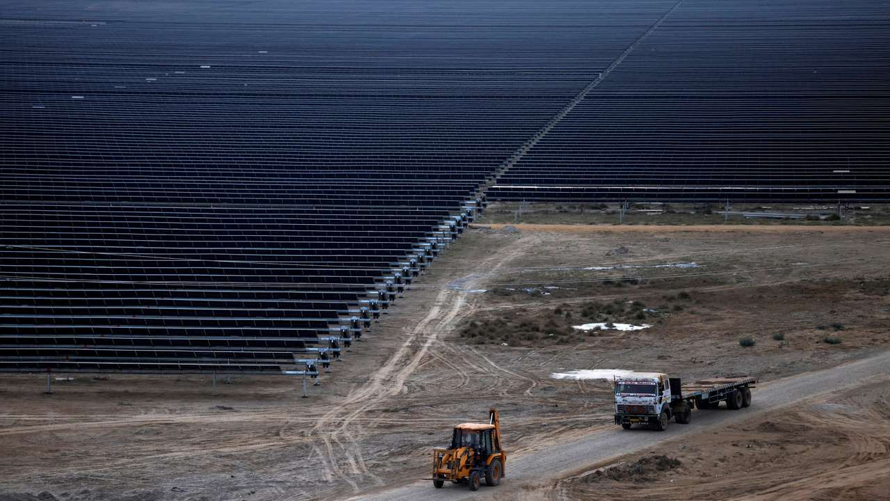 FILE PHOTO: A general view of installed solar panels in Khavda Renewable Energy Park of Adani Green Energy Ltd (AGEL) in Khavda