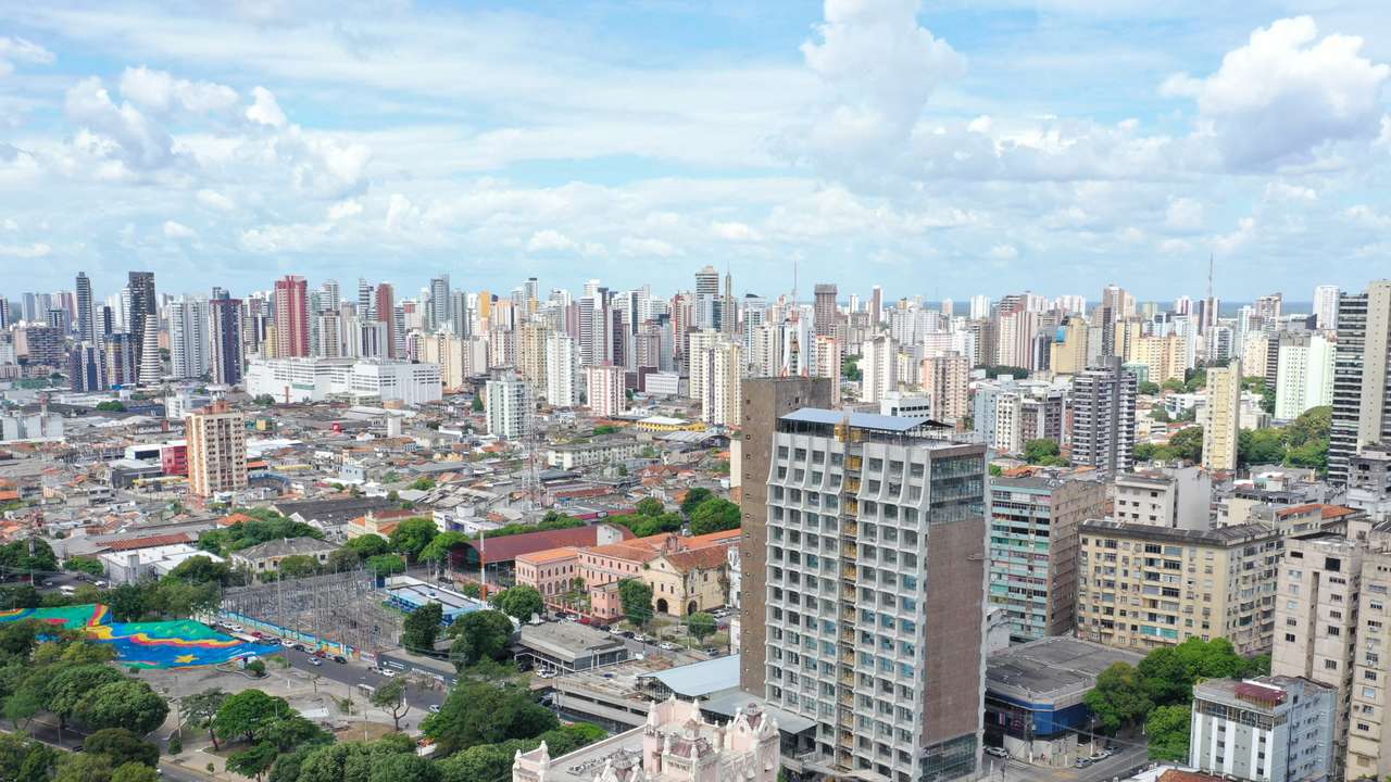 A drone view shows a hotel under construction ahead of the COP30 climate summit in Belem