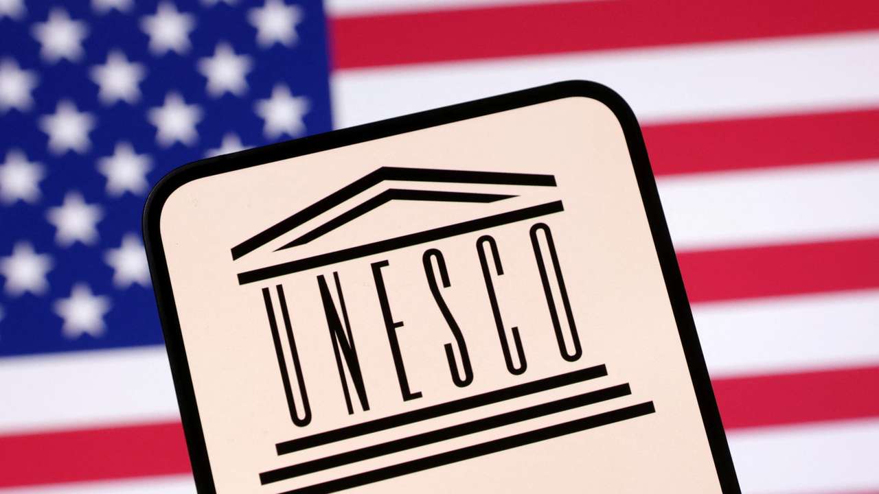 Illustration shows UNESCO logo and U.S. flag