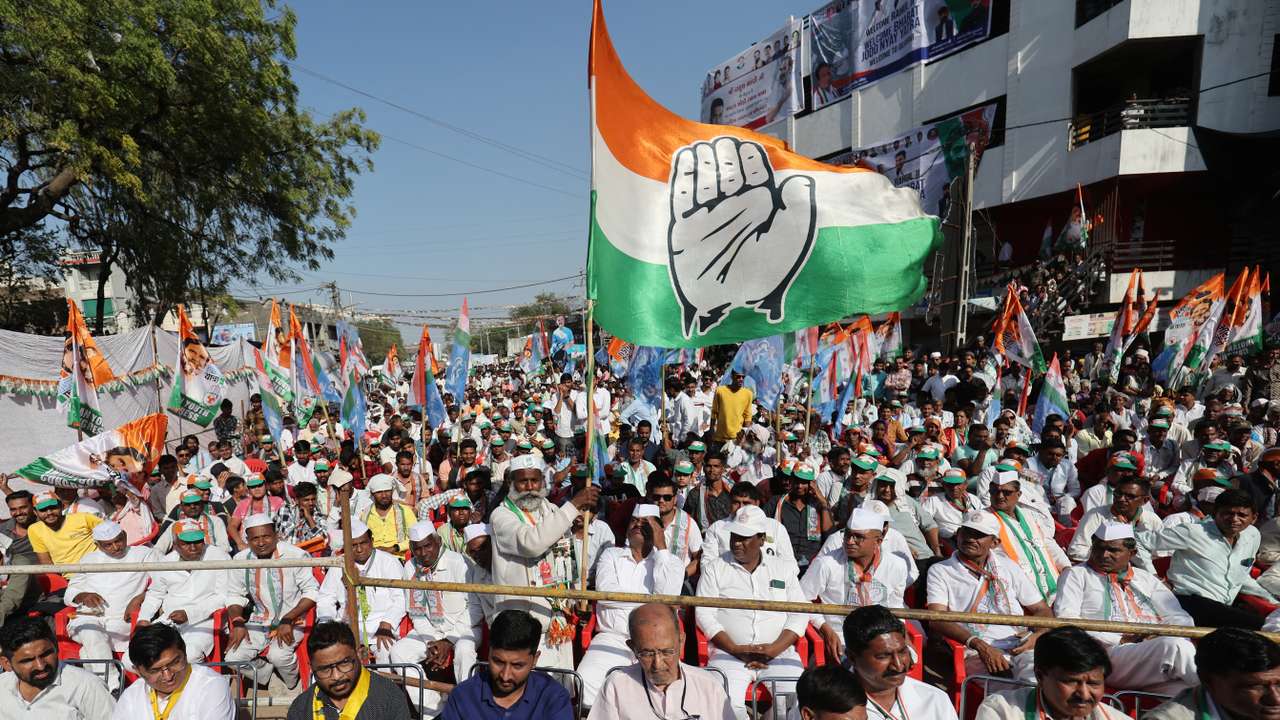 Rahul Gandhi, a senior leader of India's main opposition Congress party, during his 66-day long "Bharat Jodo Nyay Yatra", in Jhalod town