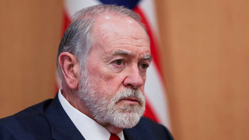 FILE PHOTO: U.S. Ambassador to Israel Mike Huckabee attends an interview with Reuters at his office in the U.S. Embassy in Jerusalem