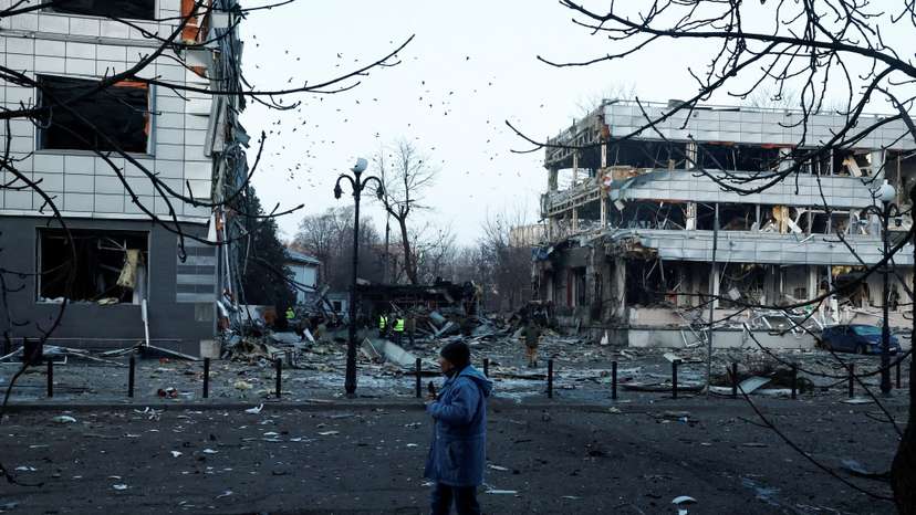 Aftermath of a Russian missile strike, amid Russia's attack on Ukraine, in Kyiv